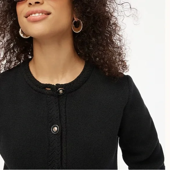 J. Crew Women's Cotton Lady Jacket Medium Sweater Cardigan Black NEW. 151 - Picture 2 of 5
